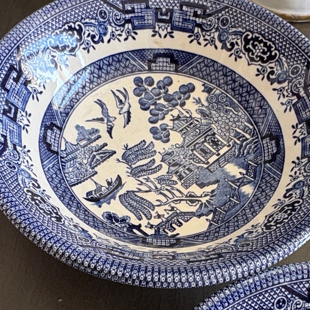 Churchill Blue Willow Blue and White Porcelain Bowls set of three